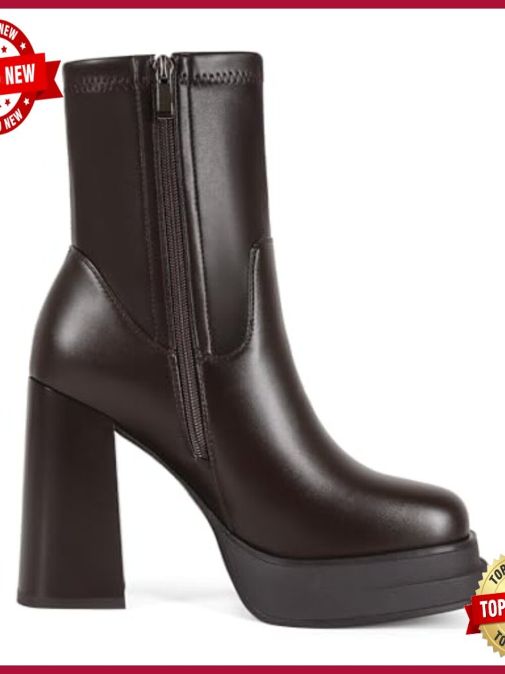 Chunky High Heel Platform Ankle Booties Square Toe Stretchy Side Zip Combat - Picture 7 of 7
